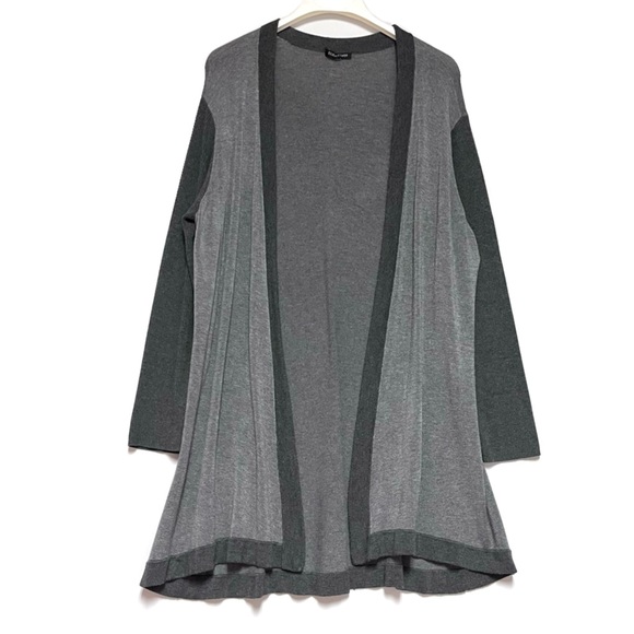 Eileen Fisher Cozy Viscose Stretch Cardigan Contrast Trim Gray Size Large Open - Picture 1 of 16